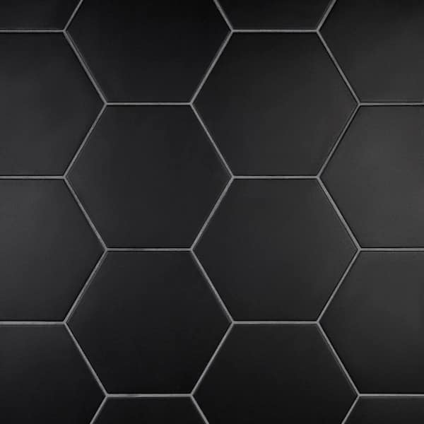 Merola Tile Apini Hex Matte Black 9-1/8 in. x 10-1/2 in. Porcelain