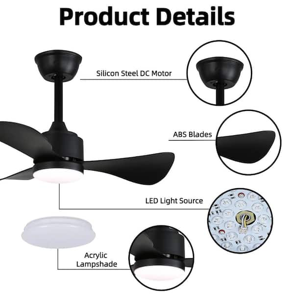 ♡FBHL♡ Bayfeve Low Profile Flower Ceiling Fan 35.4-in Black with ABS