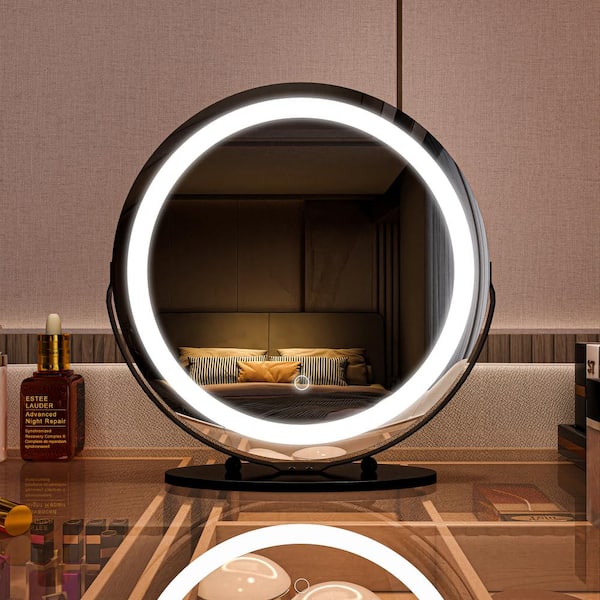 TOOLKISS 19 in. Round 3-Color-LED Touch Screen, Makeup Dimmable