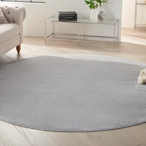 Essentials 8 ft. x 8 ft. Silver Gray Round Solid Contemporary Indoor/Outdoor Patio Area Rug