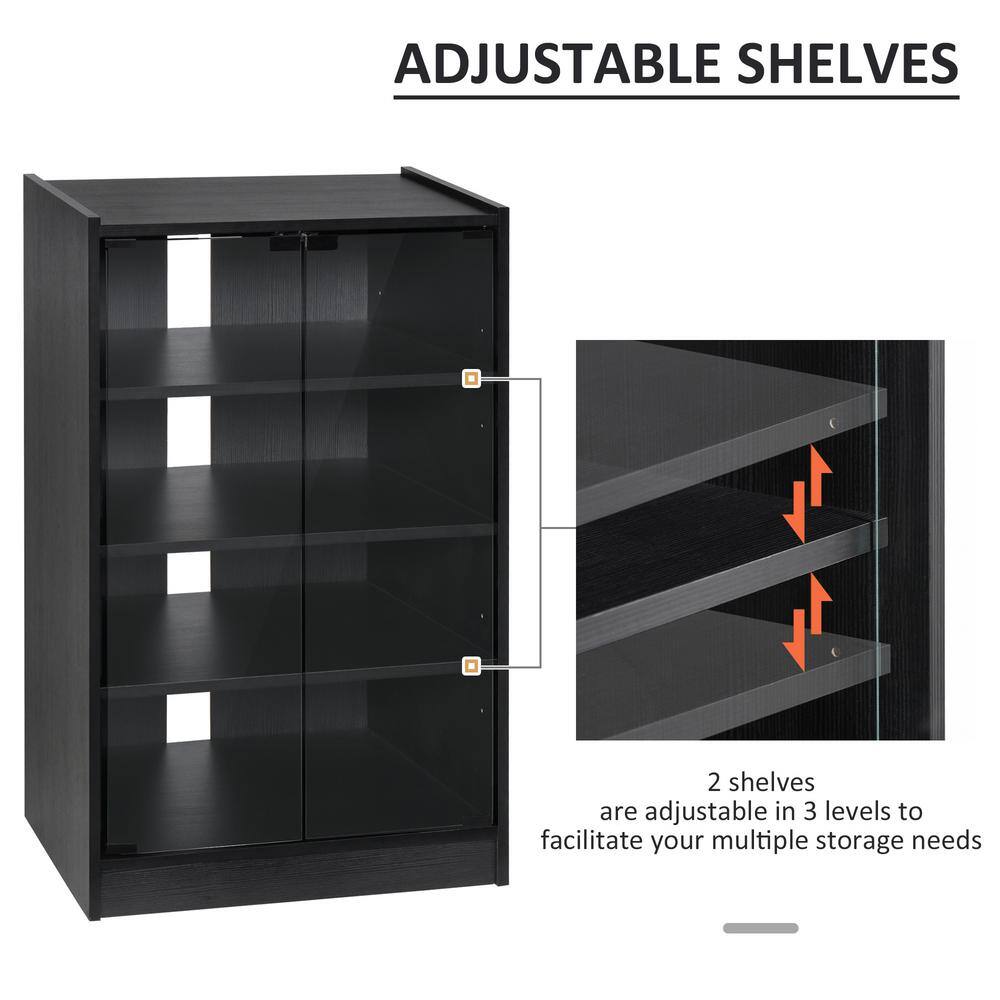 Black 5-Tier Media Console with Tempered Glass Doors