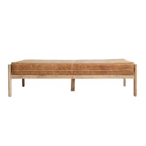 Hazelnut Dining Bench Day Bed with Leather Cushion 77.5 in.