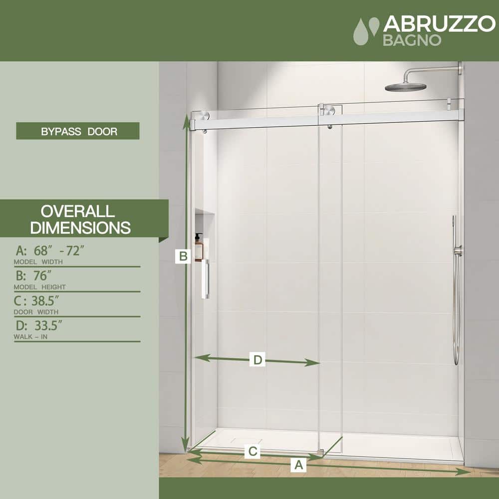 Nickel Frameless Sliding Shower Door with Tempered Glass