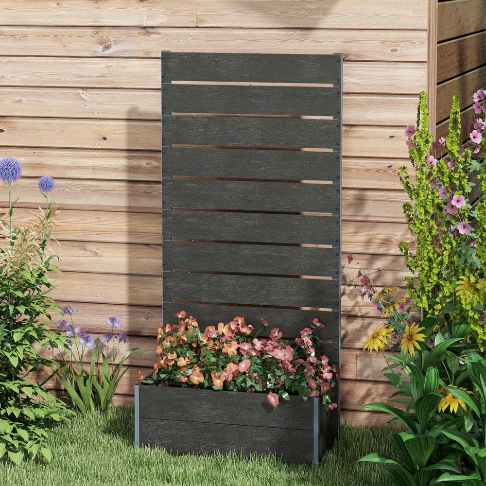 Black Metal Raised Garden Bed with Trellis, 28.25" x 15" x 59"