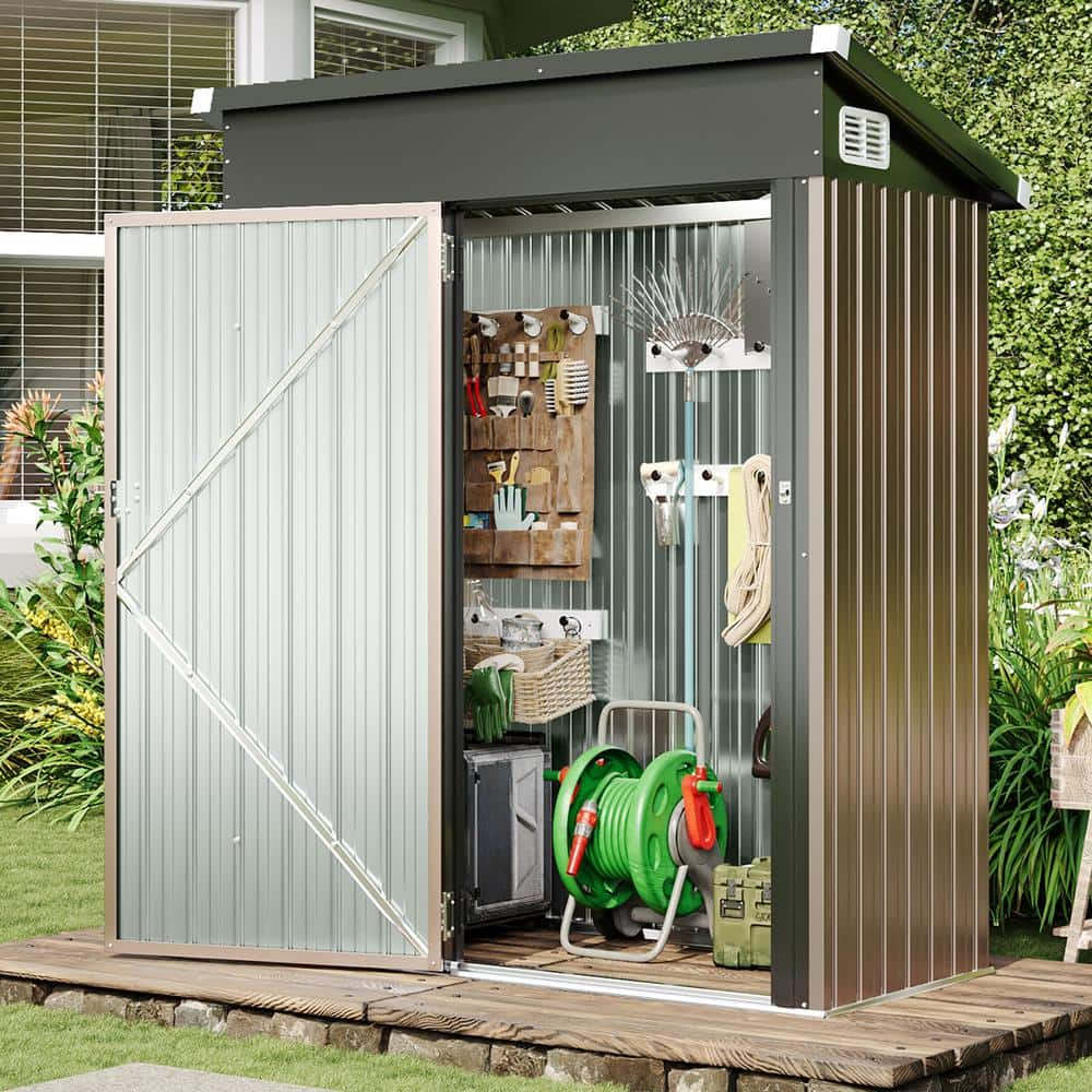 Sizzim 5 ft. W x 3 ft. D Metal Storage Shed for Garden and Backyard (15 ...