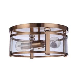 Elliot 13 in. 3-Light Satin Brass Finish Transitional Flush Mount with Clear Glass and No Bulbs Included