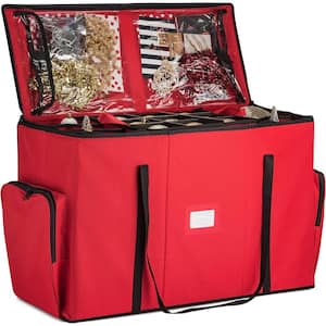2-in-1 Red Fabric Christmas Ornament Storage Box and Christmas Figurine Container