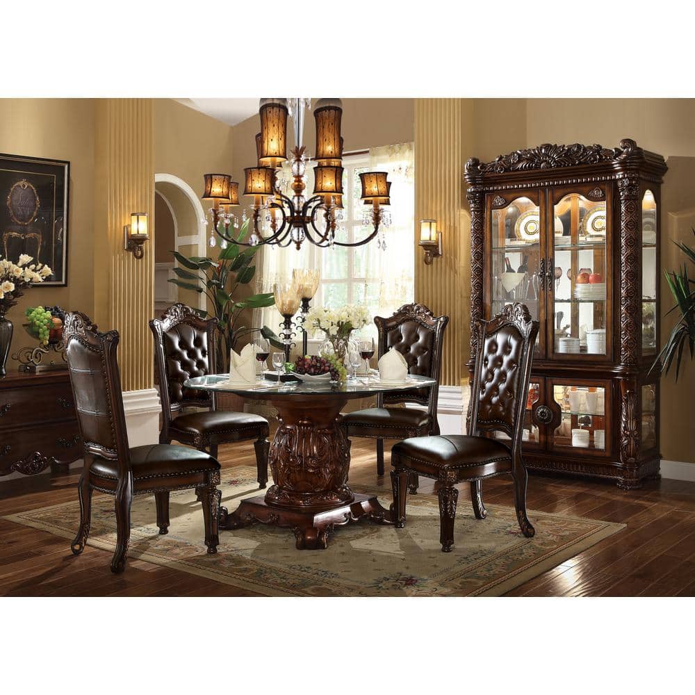 Vendome Cherry and Clear Glass Round Pedestal Dining Table