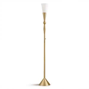Dione 72 in. H Antique Brass Metal Torchiere Floor Lamp, LED Dimmable, Bulb Included