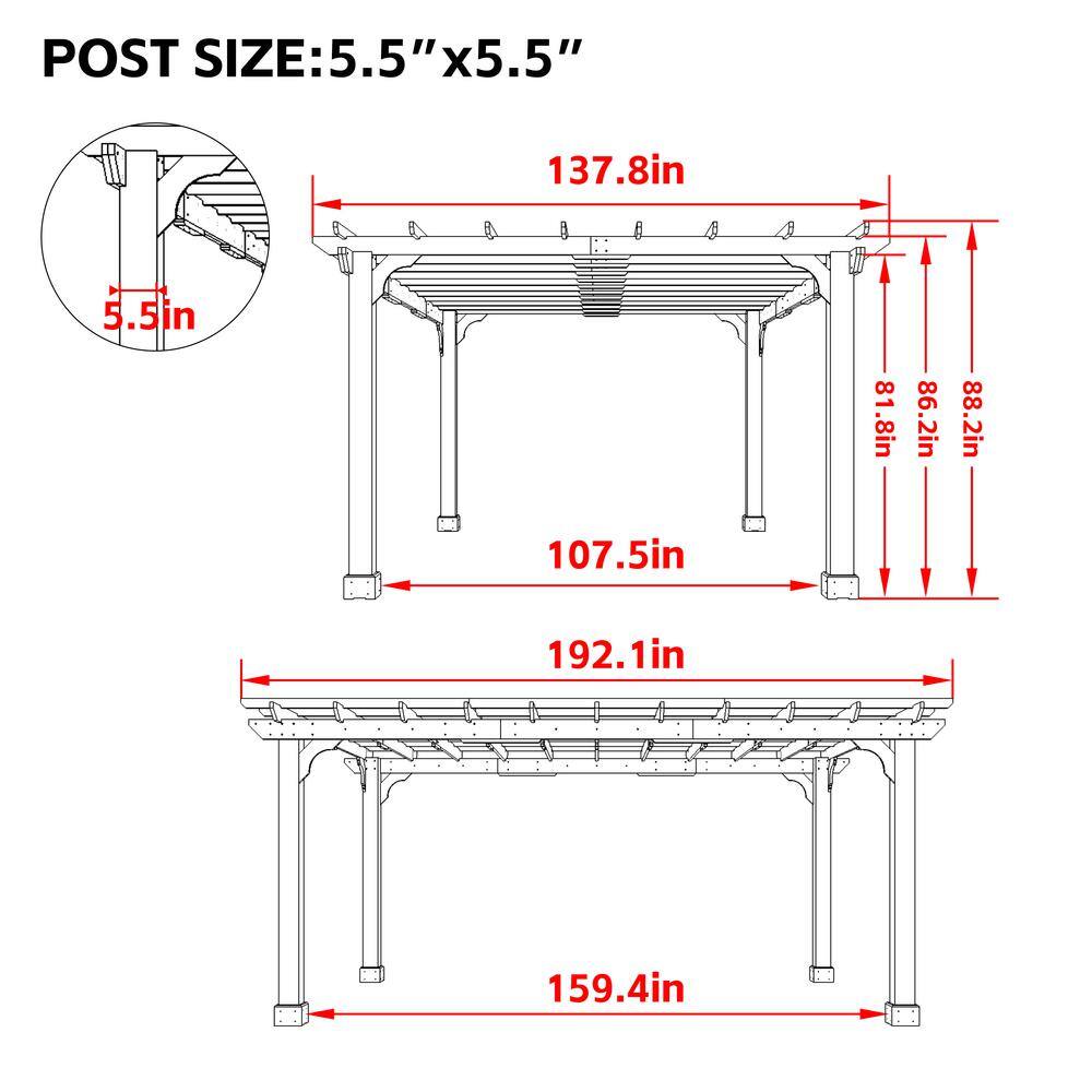 16 ft. x 12 ft. Brown Cedar Wood Outdoor Pergola