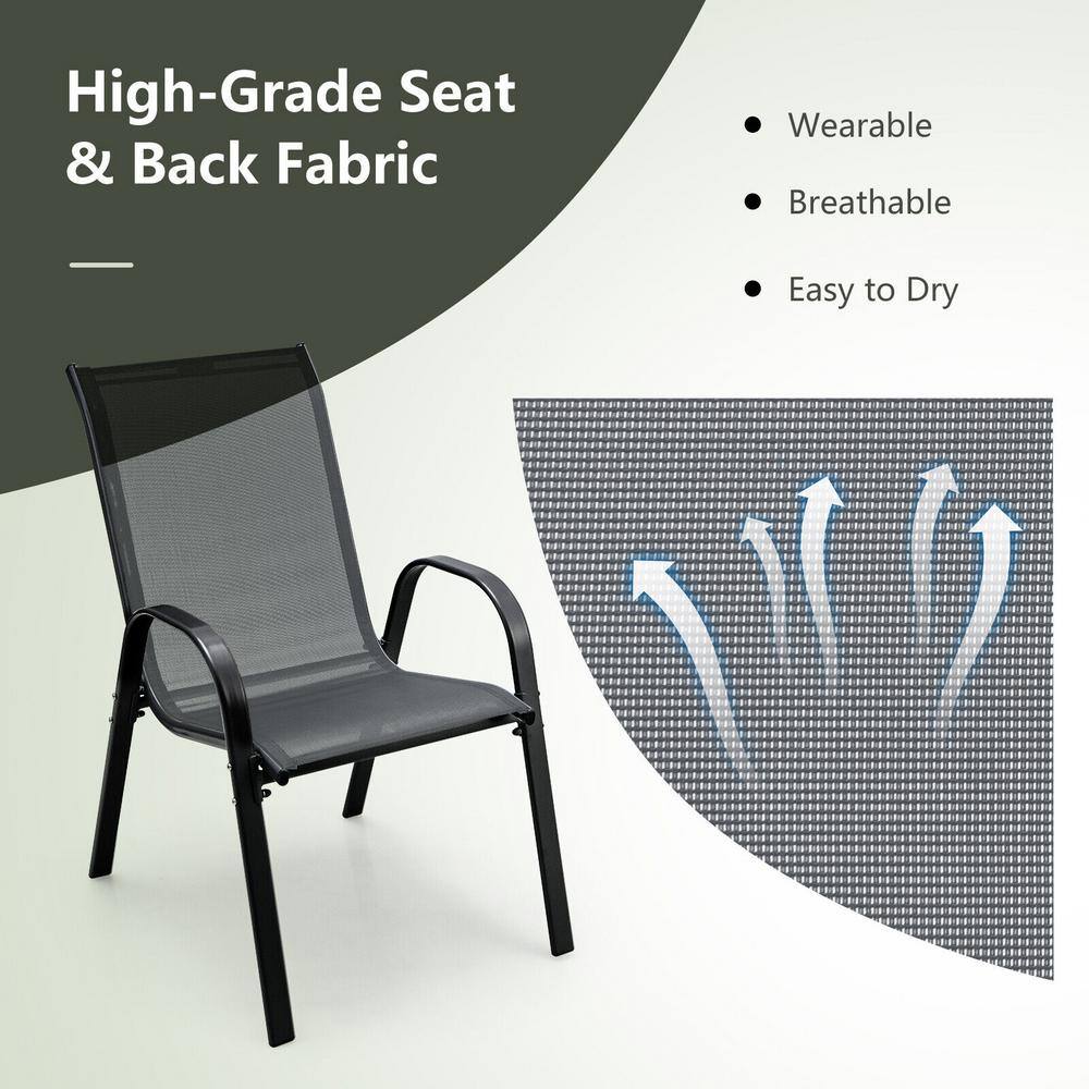 Set of 4 Gray Steel Frame Patio Dining Chairs