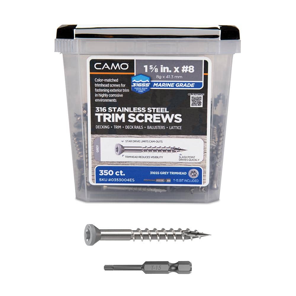 "#8 1-5/8 in. 316 Stainless Steel Gray Premium Star Drive Trim Screws (350-Count)" price history on PriceWatchPro