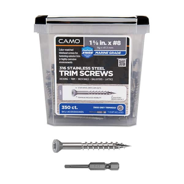 CAMO #8 1-5/8 in. 316 Stainless Steel Gray Premium Star Drive Trim Screws (350-Count)
