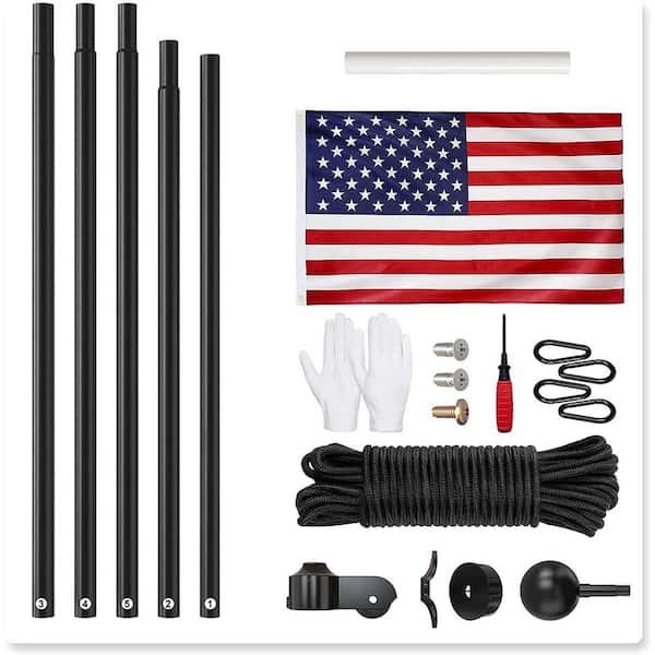20 ft. Heavy Duty Flagpole Kit for Yard with 3x5 American Flag for Residential or Commercial Use, Black