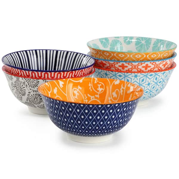 Elama Elama Emily 6 Piece Assorted Design 20 oz Porcelain Footed Bowl Set in Assorted Colors