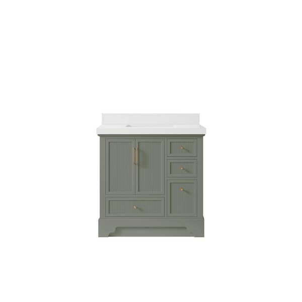 Willow Collections Alys 36 in. W x 22 in. D x 36 in. H Single Sink Bath Vanity Center in Evergreen with 2 in. White Qt. Top