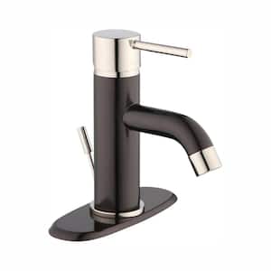 Modern Single Hole Single-Handle Low-Arc Bathroom Faucet in Dual Finish Polished Nickel and Bronze