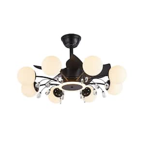 31 in. Indoor Black Modern Ceiling Fan with Light, Reversible Fandelier with Light Bulbs and Remote for Living Room