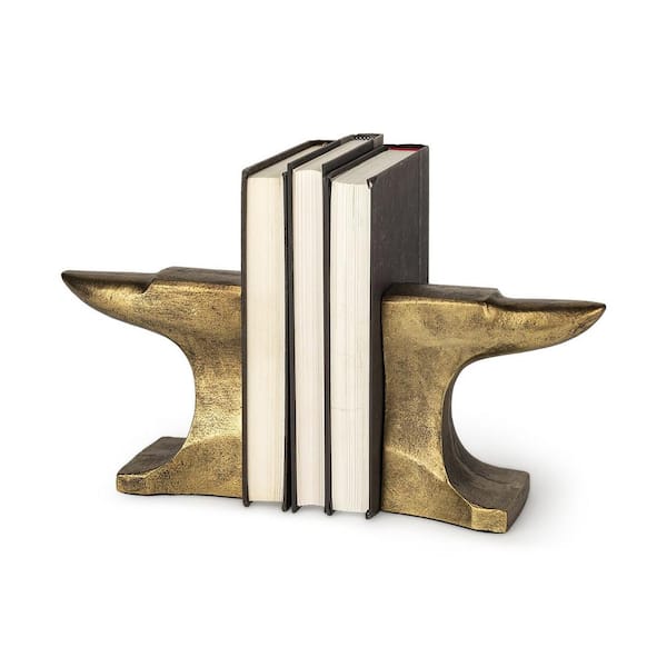 HomeRoots 6 .3 in. Gold Distressed Brushed Gold Anvil Bookends