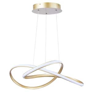 50-Watt Integrated LED Gold Geometric Ring Chandelier with Adjustable Height