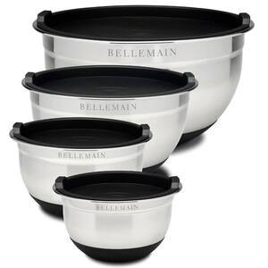 4Pcs Stainless Steel Non-Slip Mixing Bowls with Lids, Silver/Black