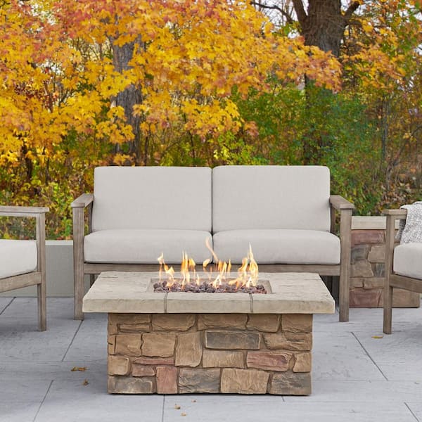 Sedona 38 in. x 19 in Square MGO Propane Fire Pit in Buff with Natural Gas Conversion Kit