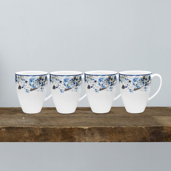 blue and white fine bone china mugs