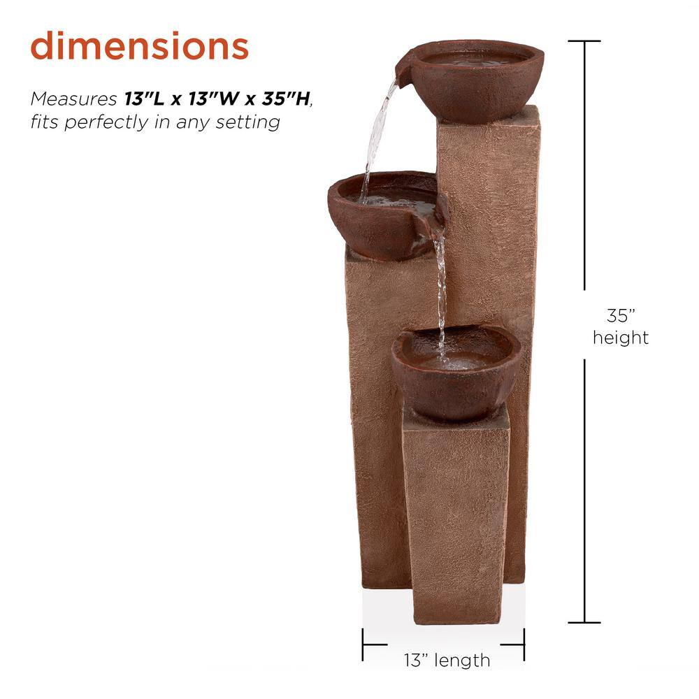 35" Rustic Bronze Polystone and Fiberglass 3-Tier Outdoor Fountain