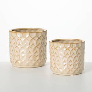 5 in. and 6 in. Gold Geometric Ceramic Planter (Set of 2)