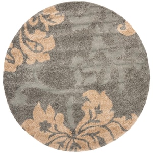 Florida Shag Gray/Beige 7 ft. x 7 ft. Round Solid Floral Area Rug