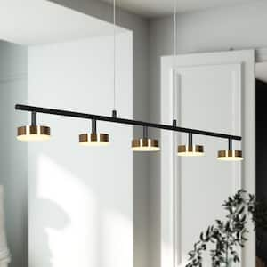 35.5 in. 5-Light Black Integrated LED Pendant Light, Farmhouse Modern Linear Chandelier, Brass DIY Island Pendant Light