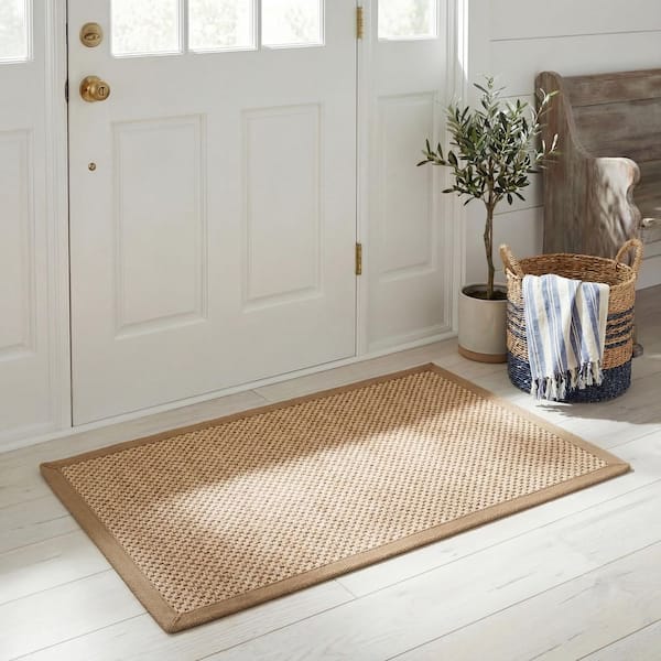 Natural Fiber 5 ft. x 7 ft. Maize/Linen Woven Border Area Rug
