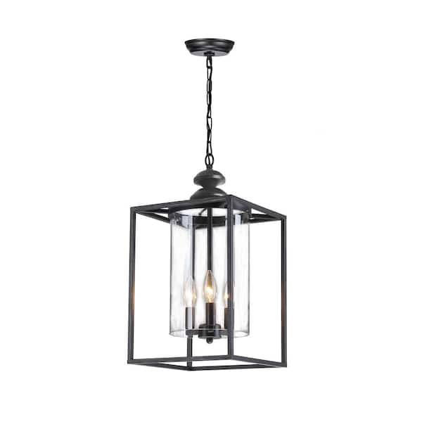 GREENVILLE SIGNATURE Yonne 60-Watt 3-Light 3-Light Lantern Square Pendant Light with Clear Glass Shade, No Bulbs Included