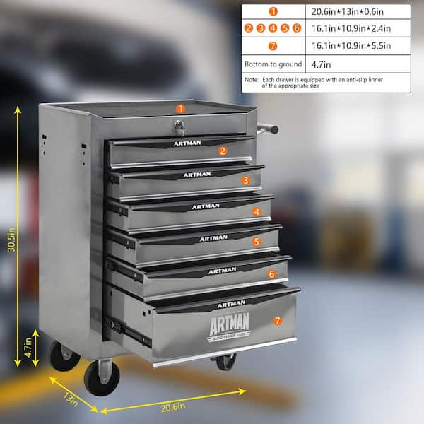 20 in. W x 13 in. D 6-Drawer Silver Steel Rolling Tool Cabinet