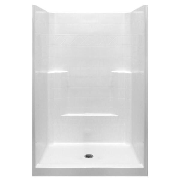 Ella Standard 37 in. x 48 in. x 80 in. 1-Piece Low Threshold Shower Stall in White with Center Drain