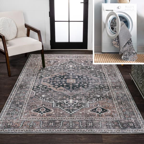 JONATHAN Y Alacati Ogee Medallion Machine-Washable Dark Green/Dark Beige 3 ft. x 5 ft. Area Rug