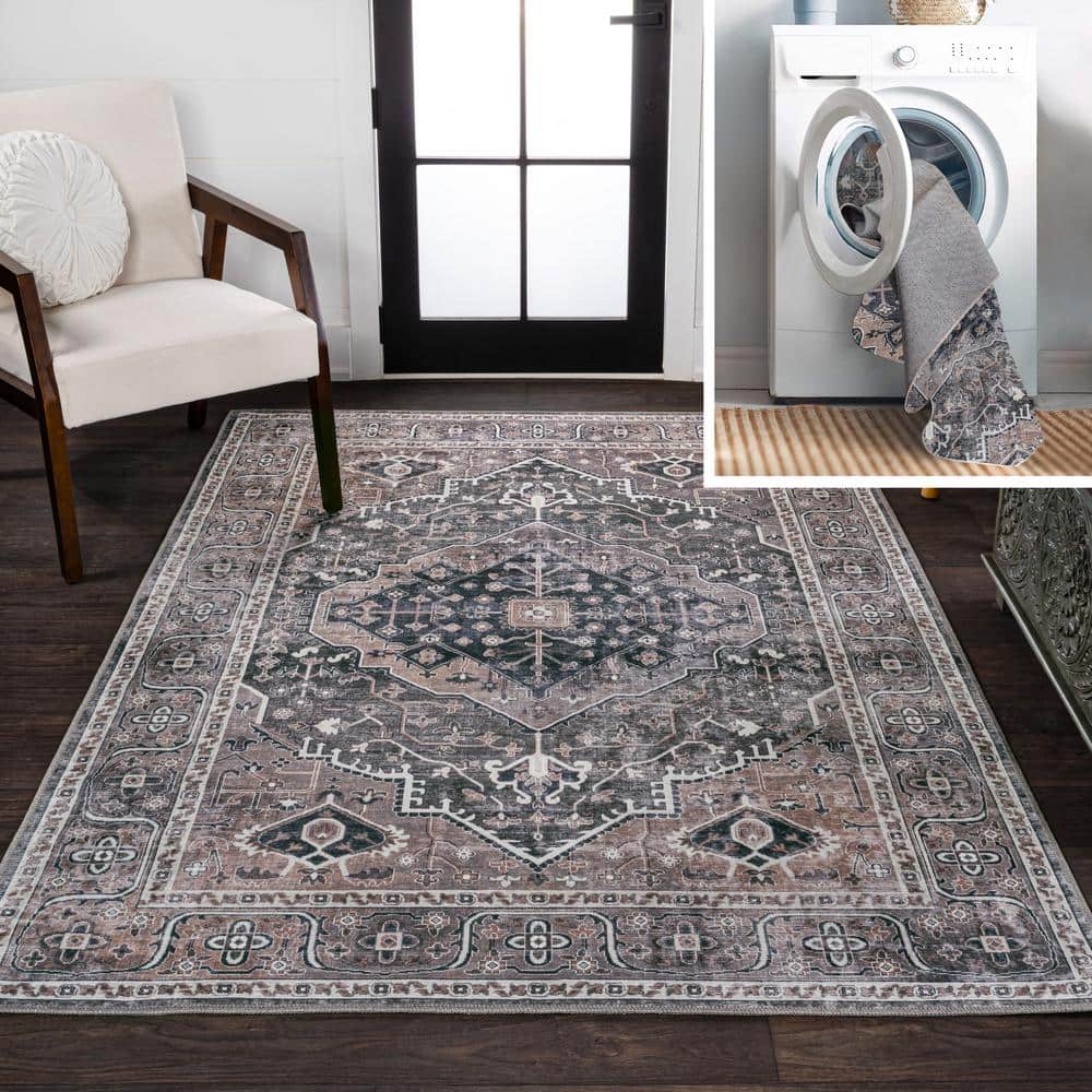 Alacati Ogee Medallion Machine-Washable Dark Green/Dark Beige 8 ft. x 10 ft. Area Rug price history on PriceWatchPro
