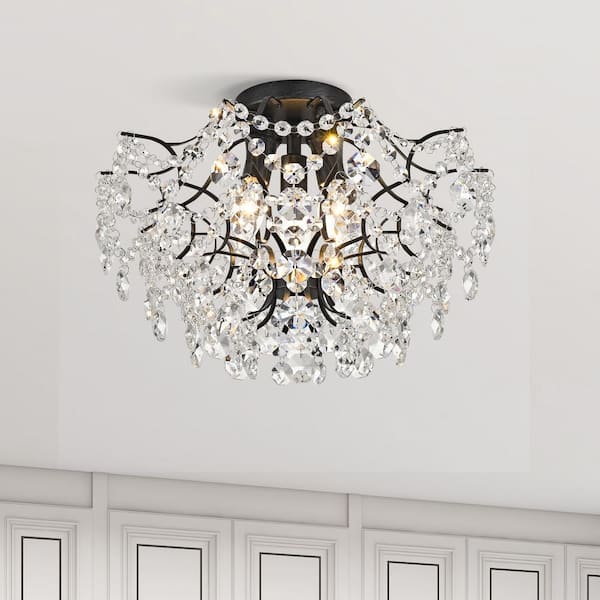 Jojospring Bess 15.8 in Dia Elegant Indoor 3-Light Antique Black Crystal Flush Mount