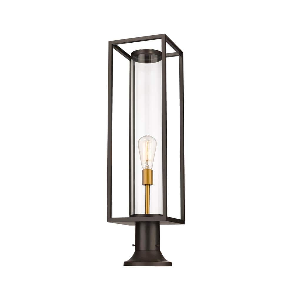 Deep Bronze and Brass Outdoor Lantern with Clear Glass