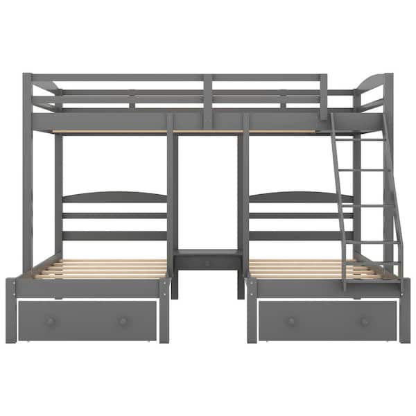 Harper & Bright Designs Full Over Twin Wood Triple Bunk Bed with