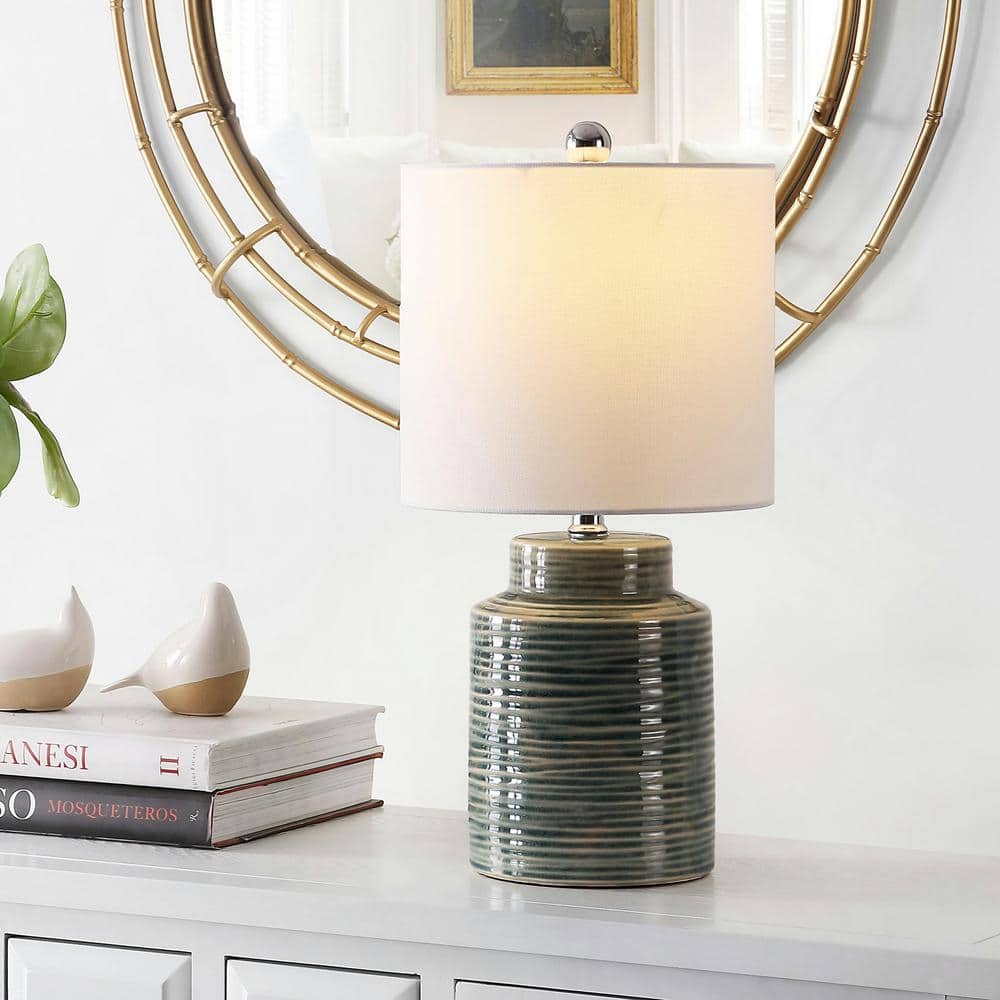 Boris Blue and Gray Glass Table Lamp with Drum Shade