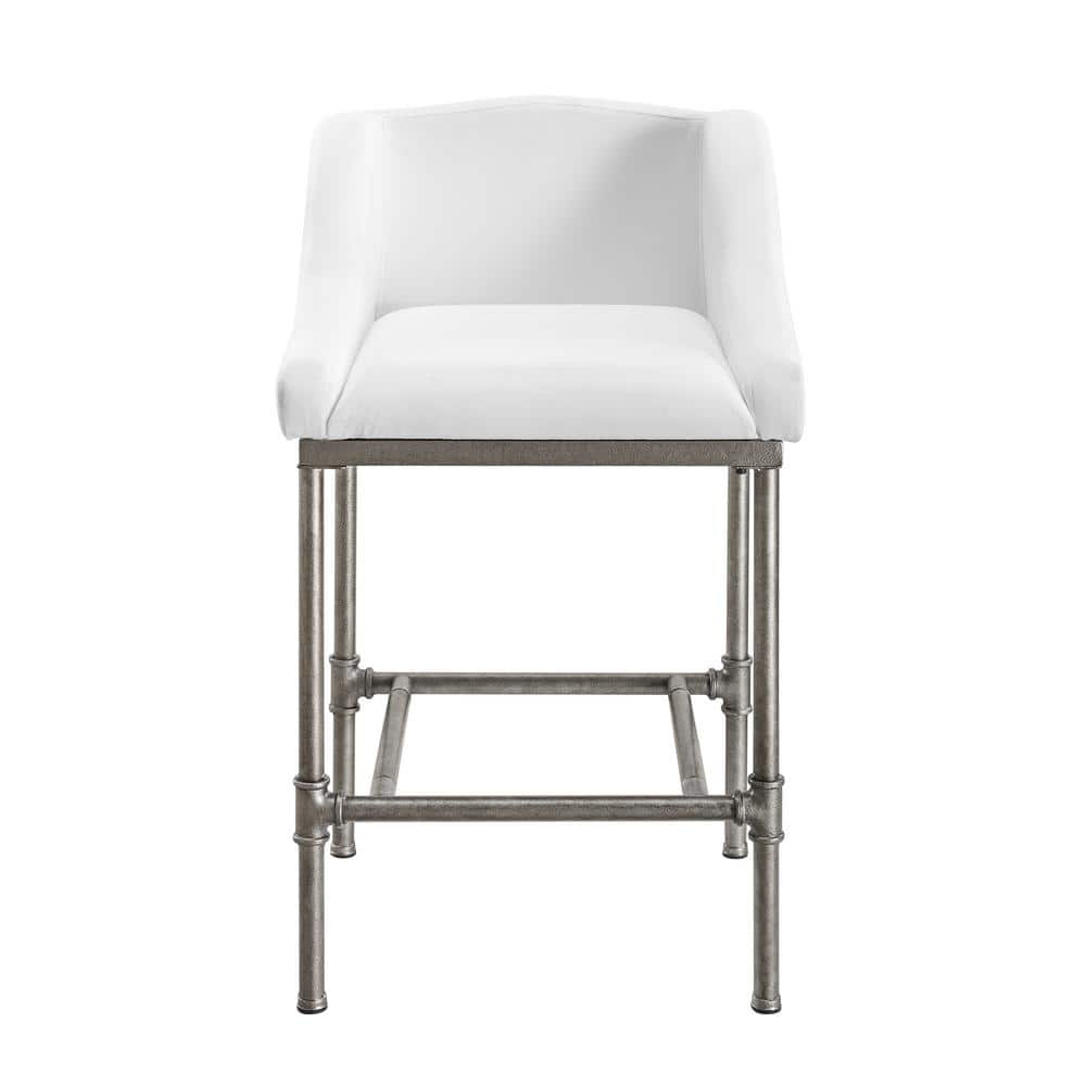 Silver Swivel Metal Counter Stool with White Performance Fabric