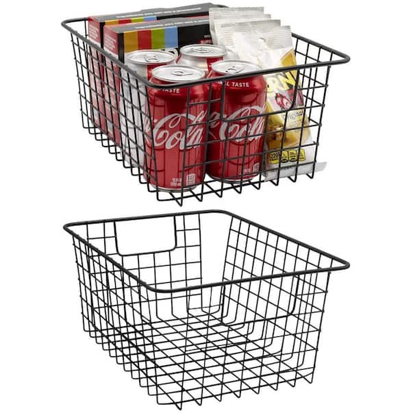 Metal Wire Kitchen Pantry Storage Basket Bin in Matte Black - 16