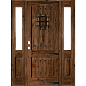 76 in. x 96 in. Medit. Knotty Alder Right-Hand/Inswing Clear Glass Provincial Stain Wood Prehung Front Door w/DHSL