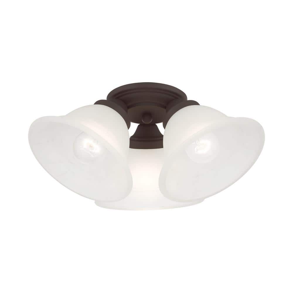 Wynnewood Bronze 3-Light Flush Mount with Gray Marble Glass