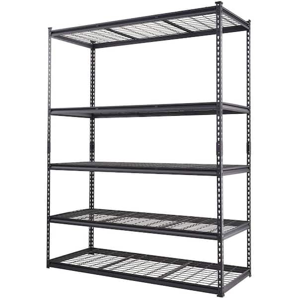 24 in. W x 78 in. H x 60 in. D Heavy Duty 5-Tier Storage Metal Adjustable Shelf in Black