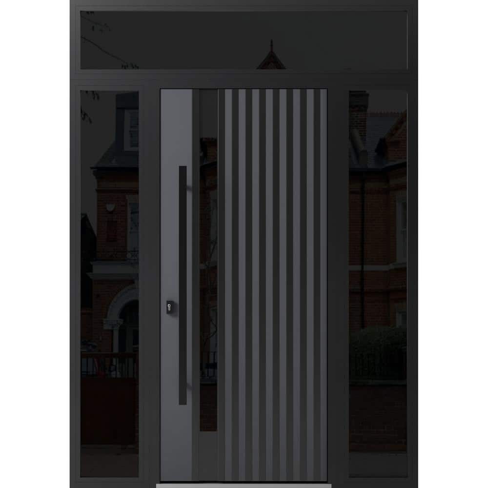 0144 60 in. x 96 in. Right-hand/Inswing 3 Sidelight Tinted Glass Grey Steel Prehung Front Door with Hardware price history on PriceWatchPro