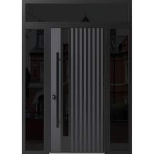 0144 60 in. x 96 in. Right-hand/Inswing 3 Sidelight Tinted Glass Grey Steel Prehung Front Door with Hardware