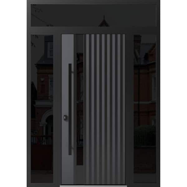 VDOMDOORS 0144 68 in. x 96 in. Right-hand/Inswing 3 Sidelight Tinted Glass Grey Steel Prehung Front Door with Hardware