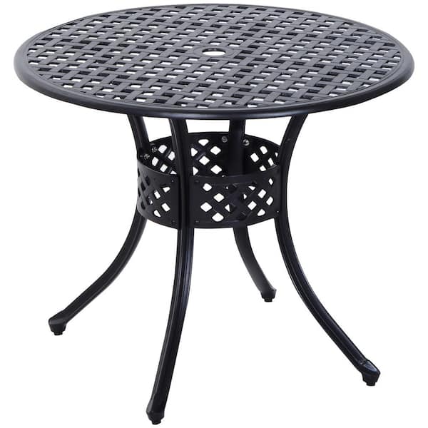 Unbranded Vintage Design Black Round Cast Aluminum Outdoor Dining Table with Umbrella Hole, Rust-Resistant & Table Legs with Knobs